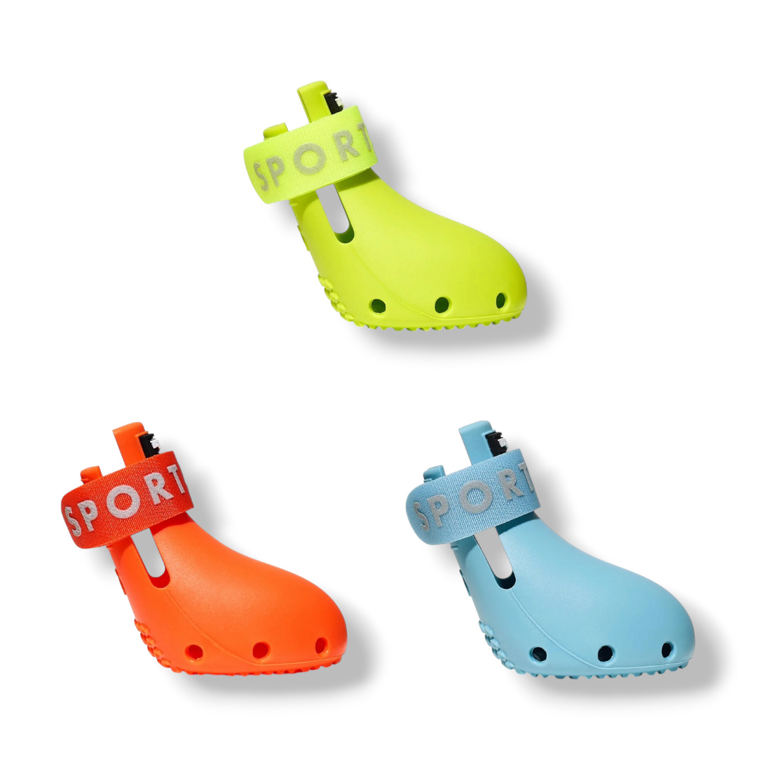 WAGWELLIES SPORTのネオンイエロー、オレンジ、レトロブルーの3色